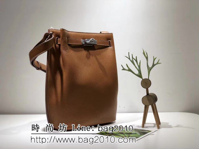 愛馬仕Hermess so kelly 原版荔枝紋水桶包 單肩斜挎包 0AM1302